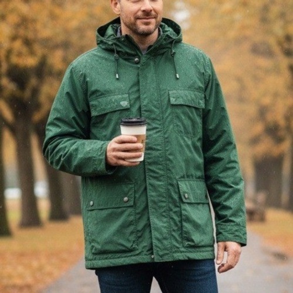 Lands' End Field Jacket Mens XXL Green Hooded Utility Outdoors Waterproof